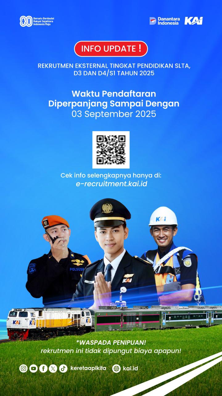 KAI Perpanjang Pendaftaran Rekrutmen Eksternal Hingga 3 September 2025