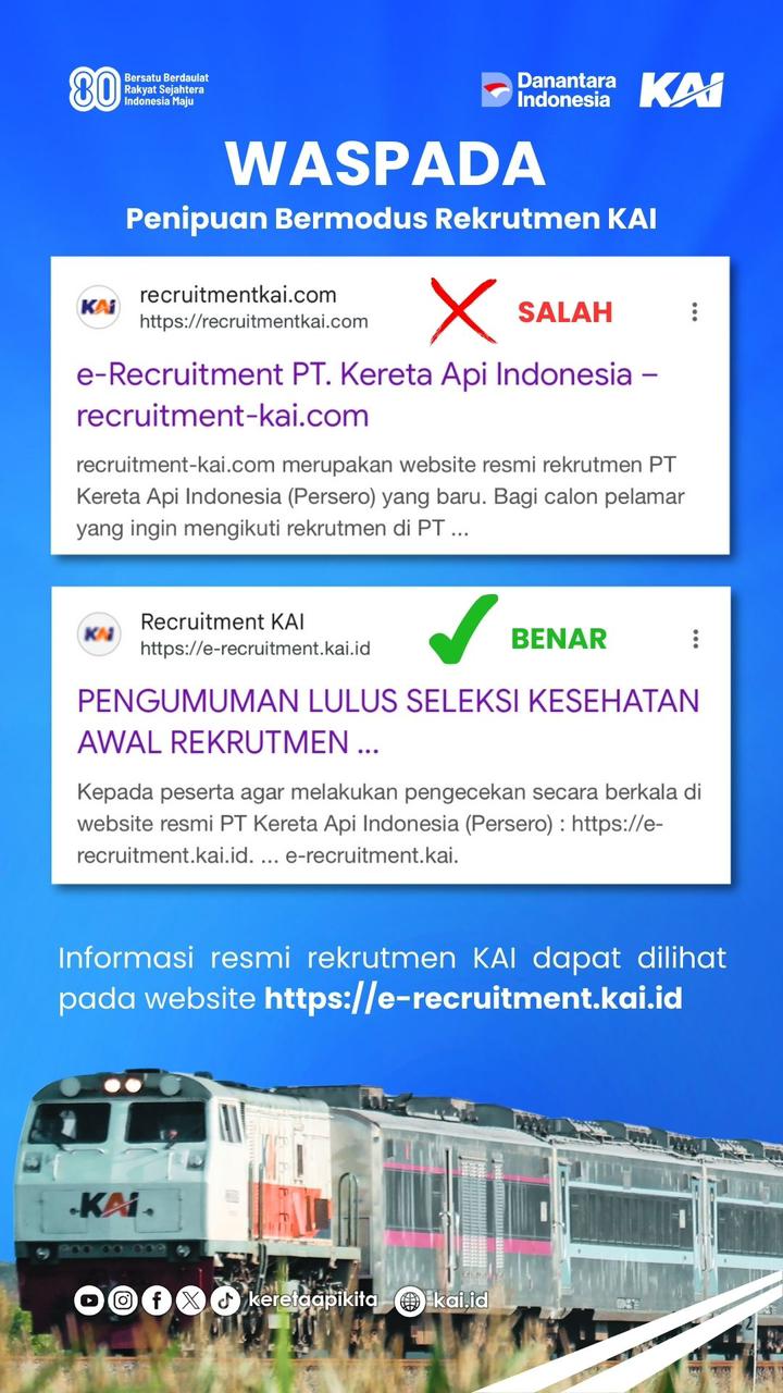 KAI Daop 7 Madiun Ingatkan Masyarakat Untuk Waspada Penipuan Berkedok Rekrutmen Pegawai KAI