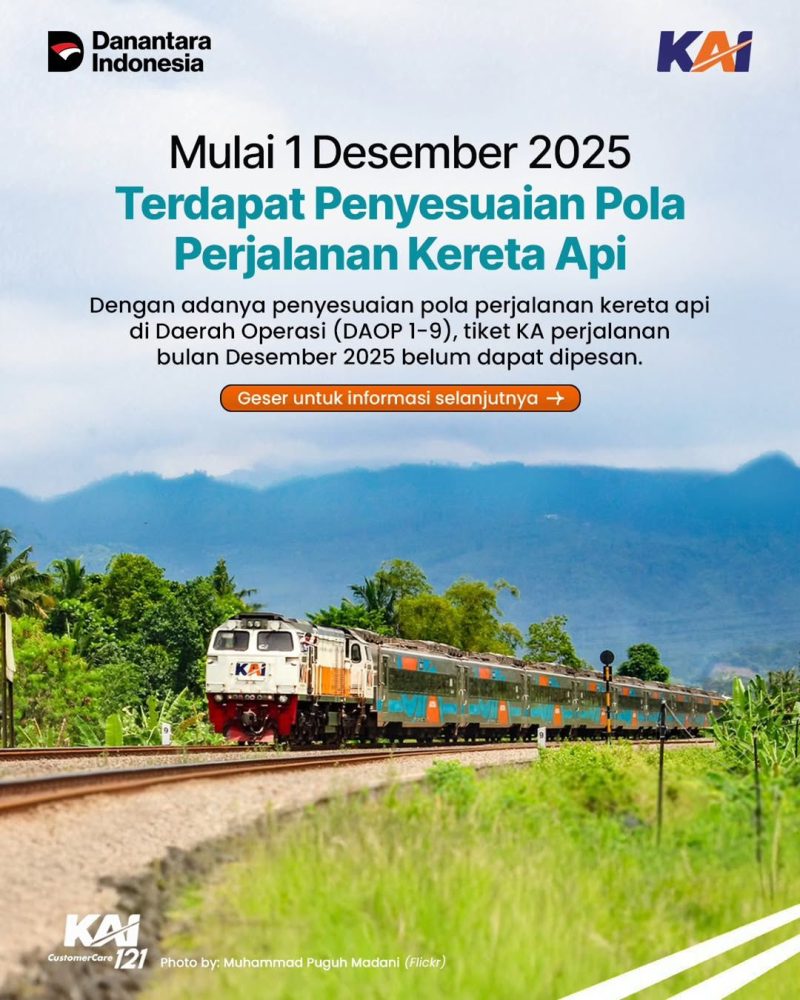 Mulai 1 Desember 2025, KAI Daop 7 Madiun Lakukan Penyesuaian Jadwal dan Pola Perjalanan KA